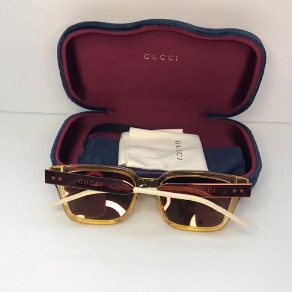 💯 - New  Authentic Gucci Orange Mirror Rectangular Men's Sunglasses GG0975S … - Picture 15 of 17